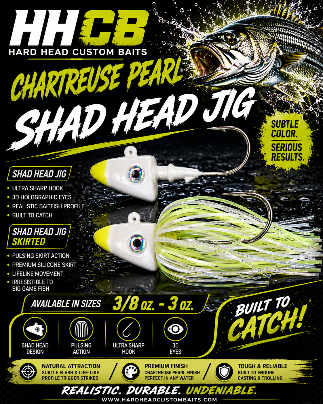Shad Head Jig "Pearl w/ Chartreuse Tip"