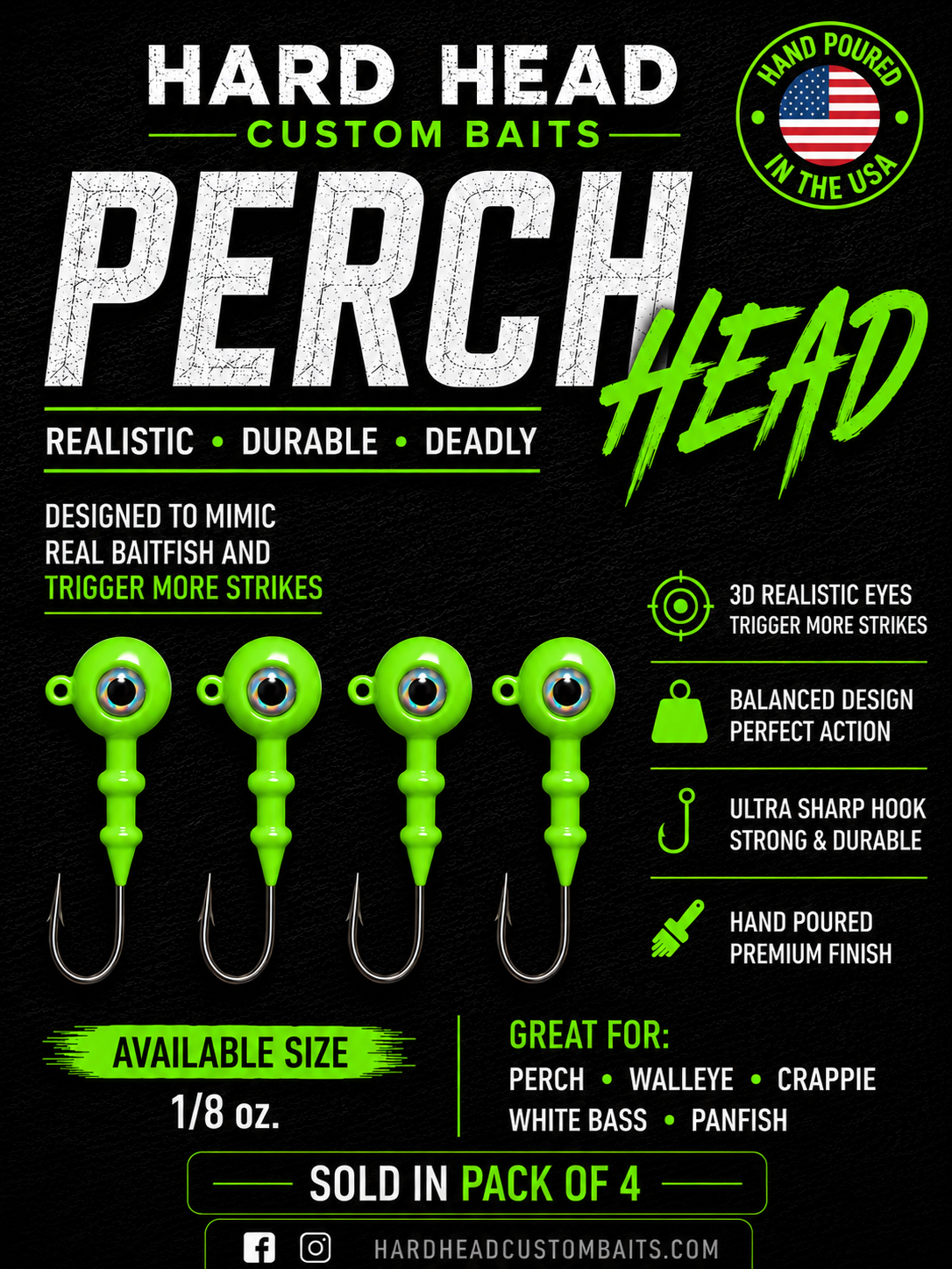1/8 oz. "Green" Perch Heads