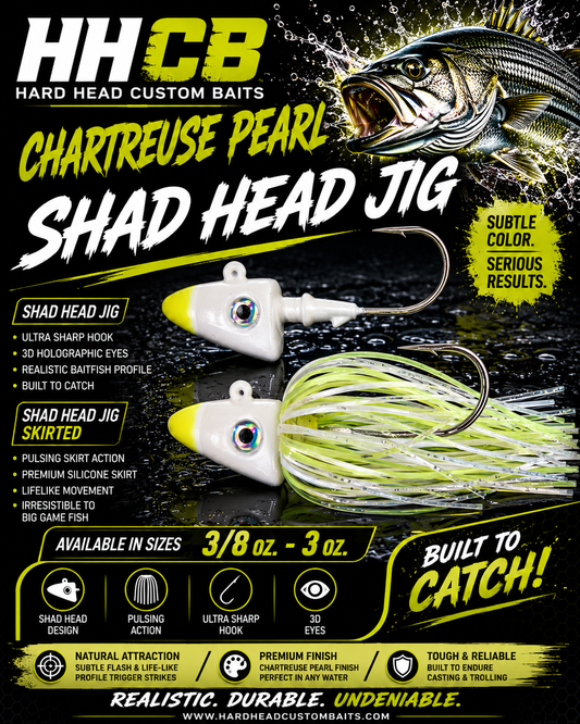 Shad Head Jig  "Pearl w/ Chartreuse Tip"