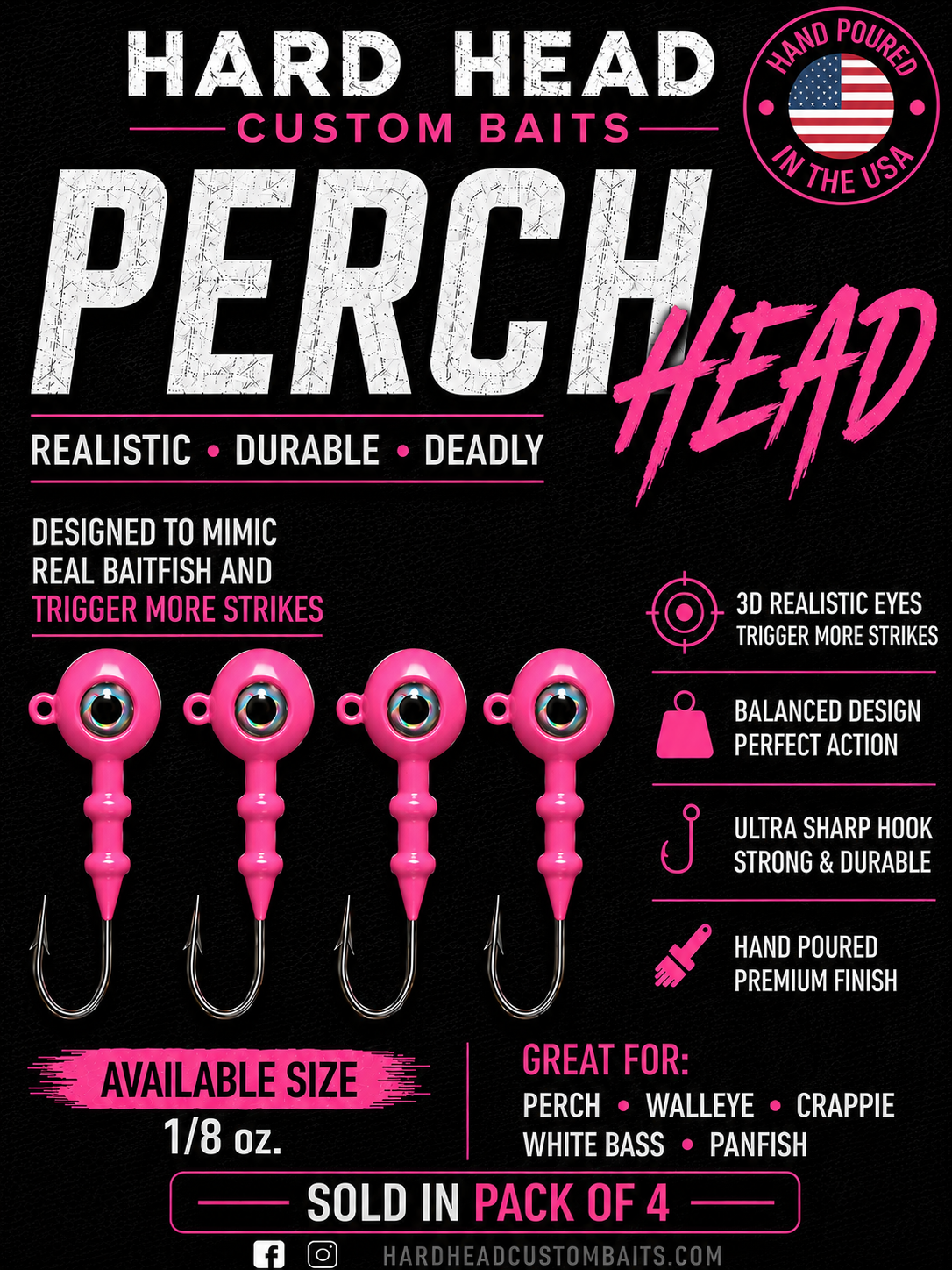 1/8 oz.  "Pink" Perch Heads