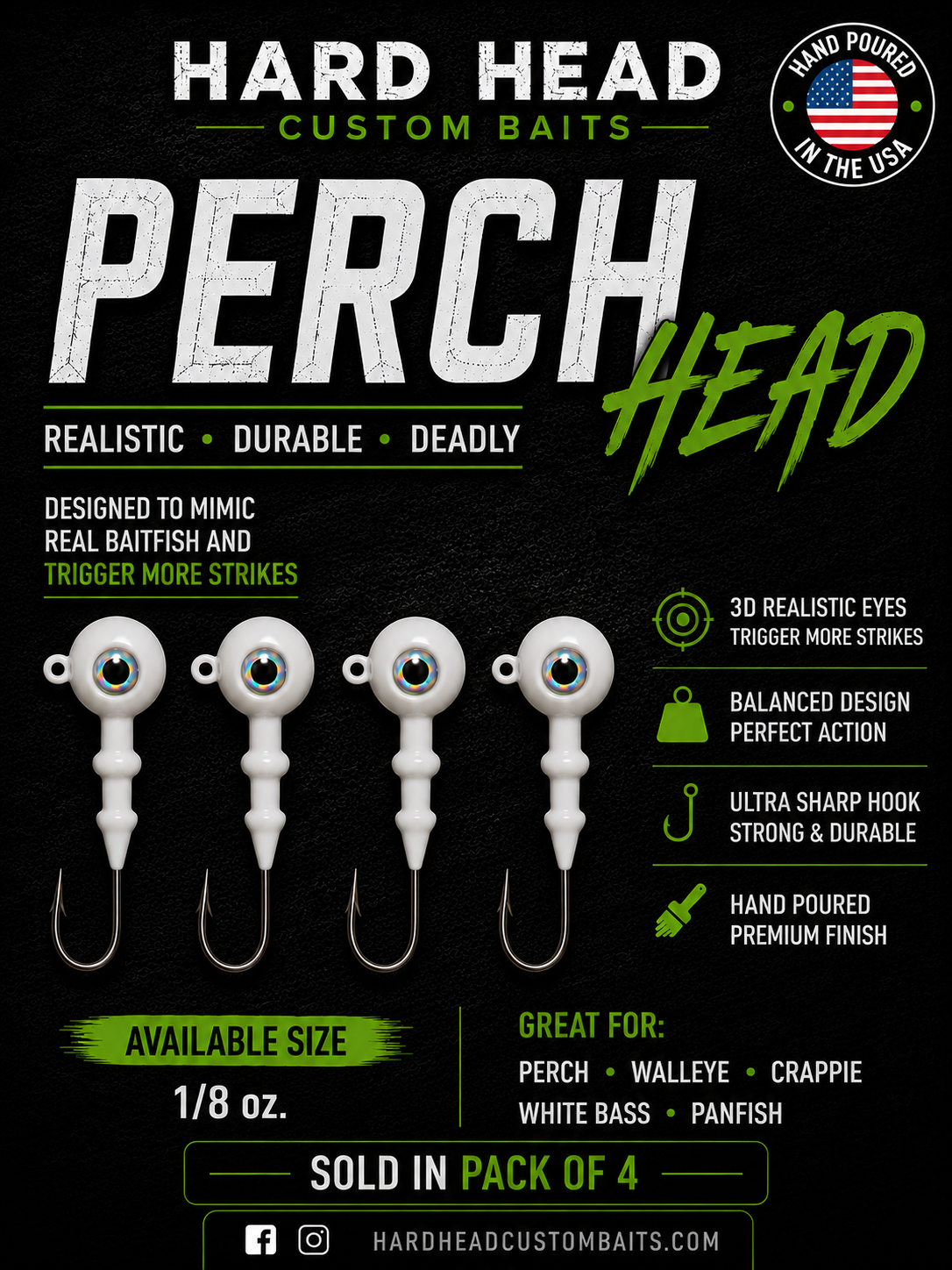 1/8 oz.  "White" Perch Heads