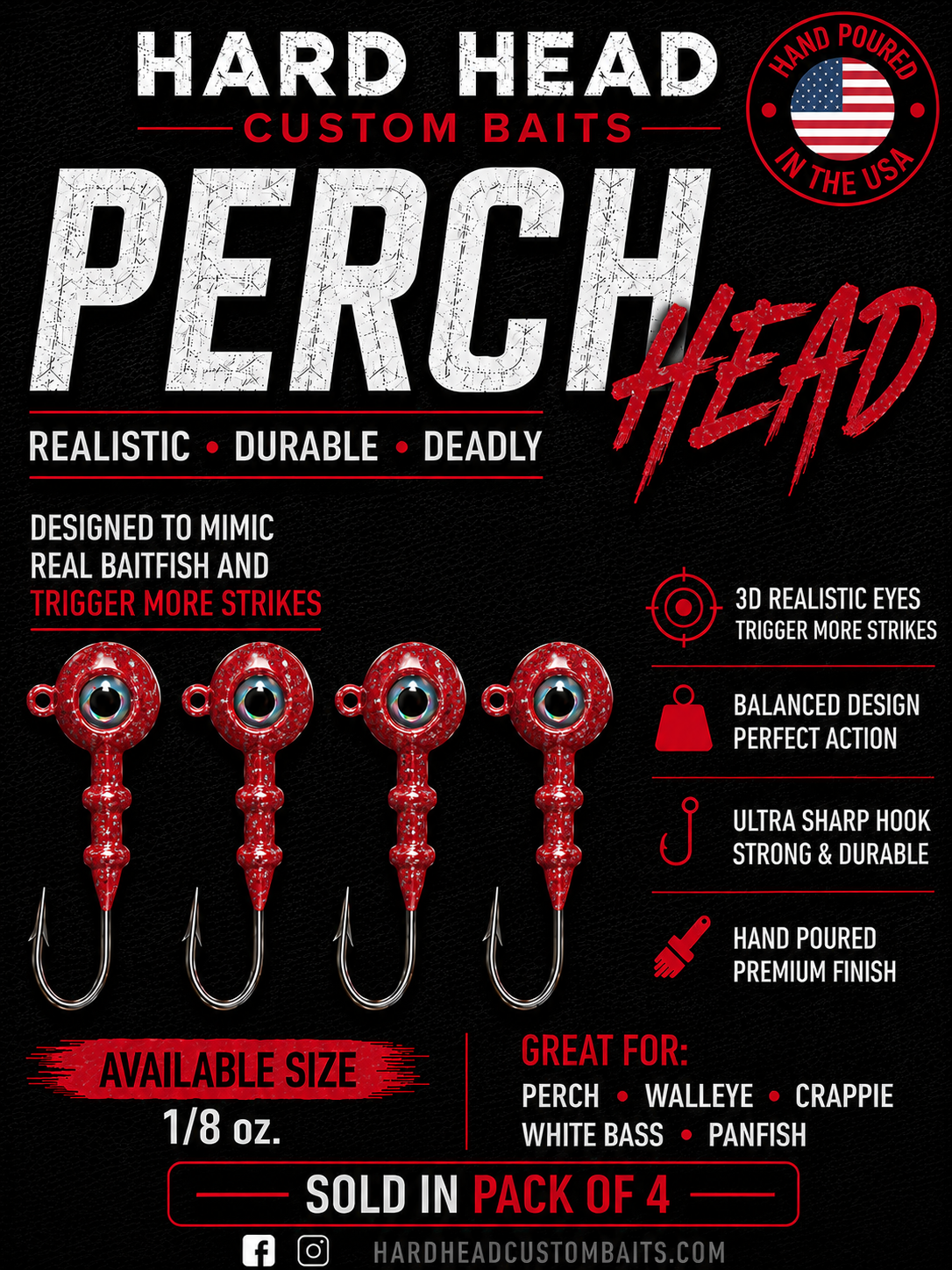 1/8 oz.  "Ruby Red" Perch Heads